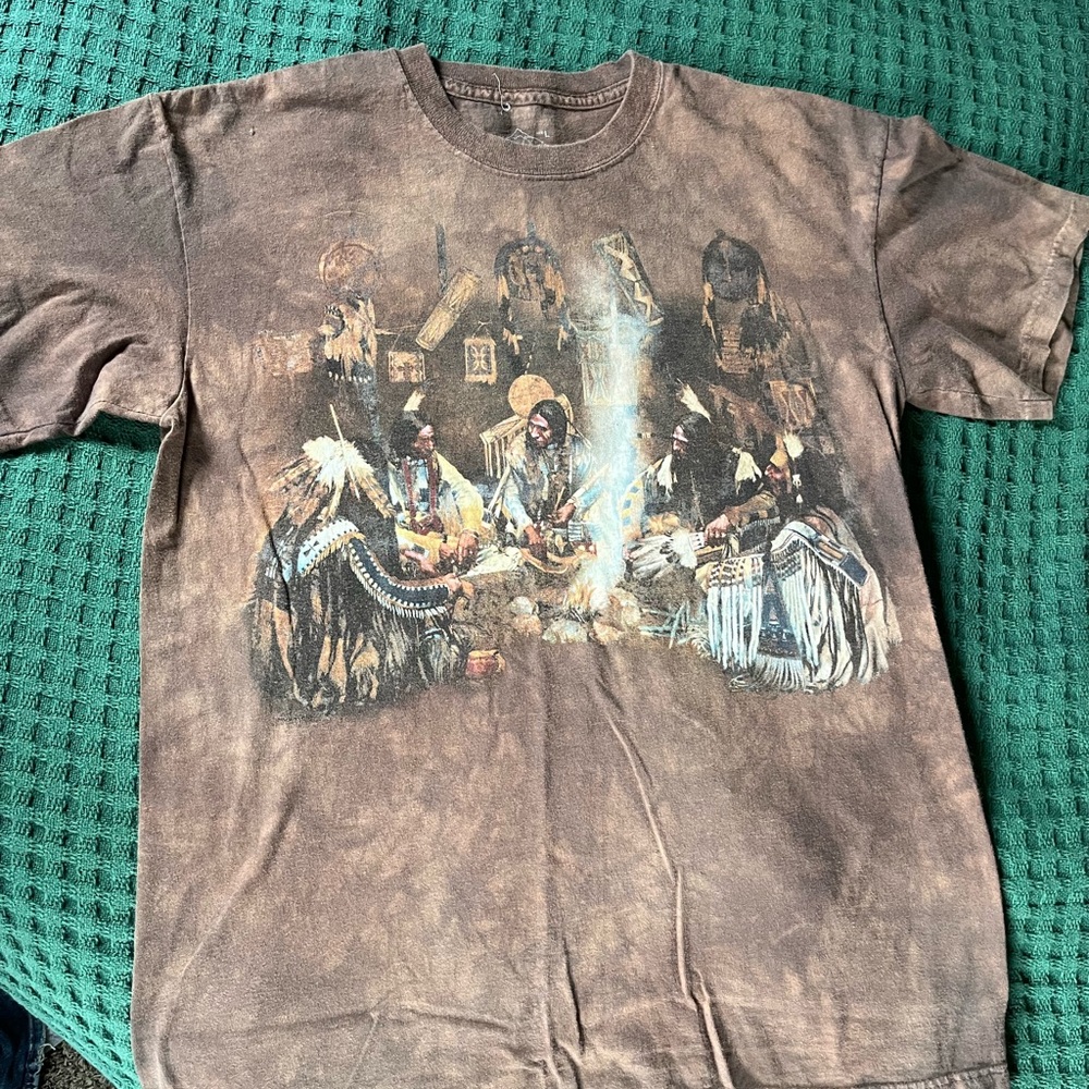 Brown Graphic T-Shirt with Native American Design